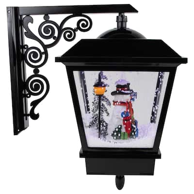 17.75" Lighted and Musical Wall Mounted Snowing Christmas Street Lamp