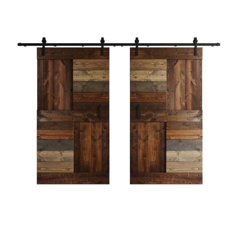 Coast Sequoia 48in./60in./72in./84in. x 84in. S Series Multi-Color Pine Wood Double Sliding Barn Door With Hardware Kit - Multi Color - 84in. x 84in.