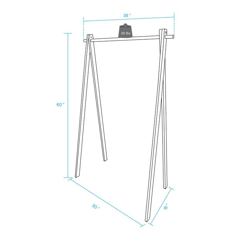 100% Solid Wood Collapsible Aesthetic Clothing Garment Rack - No Tool Assembly - 38"W x 18"D x 60"H