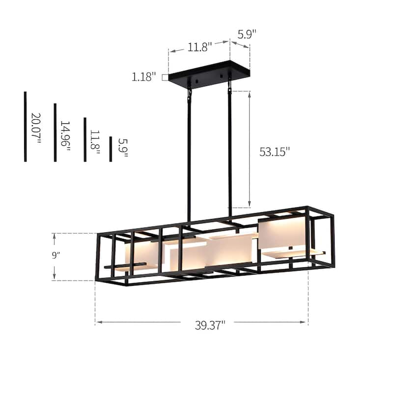 LED 40 Inch Kitchen Island Pendant Light, Black Ceiling Scifi Linear Light