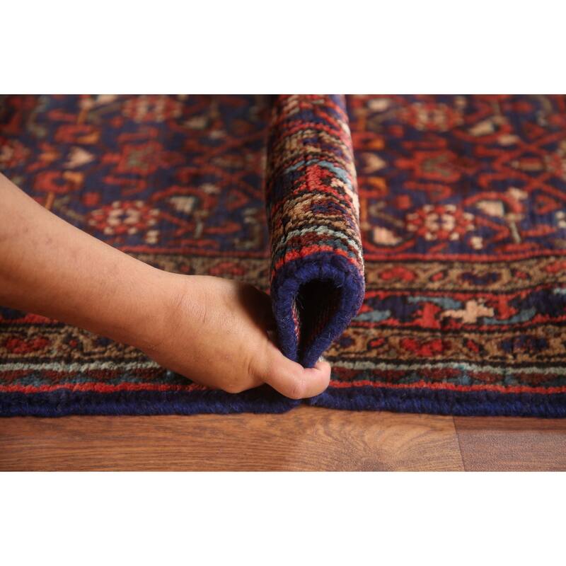 Hand Knotted Oriental 100% Wool Carpet Traditional Geometric Navy Blue & Blues Mahal Runner Rug - 9' 8'' X 3' 7''