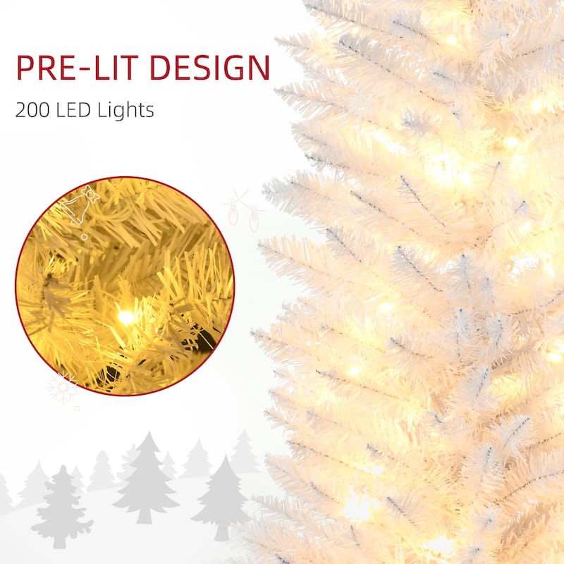 HOMCOM 7' Tall Pre-Lit Slim Noble Fir Artificial Christmas Tree with Realistic Branches, 200 Warm White LED Lights and 499 Tips