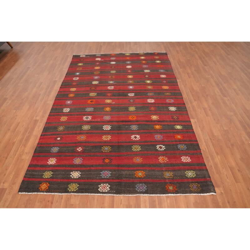 Hand Woven Oriental 100% Wool Carpet Southwestern Tribal Red Kilim Area Rug - 10' 4'' X 6' 7''