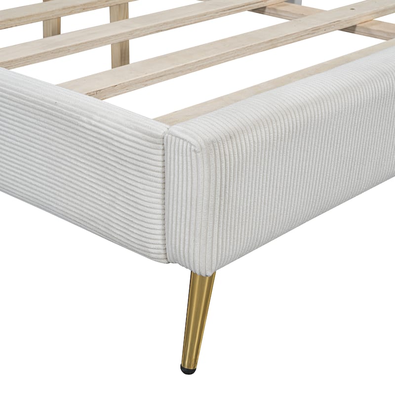 Corduroy Platform Bed with Metal Legs