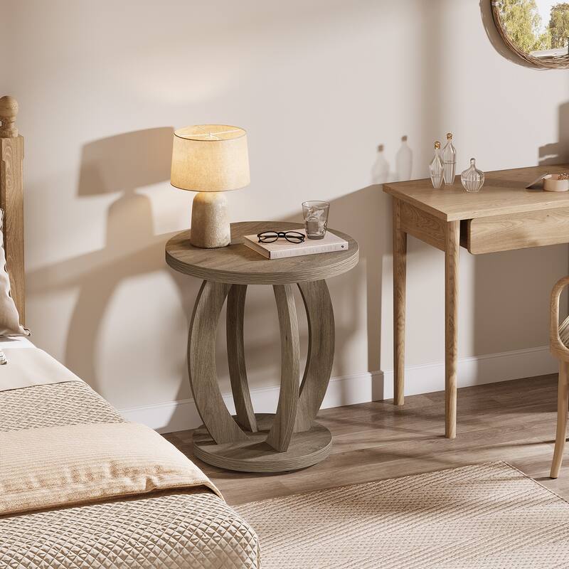 Round Nightstand with Storage Large Bedside Table for Bedroom