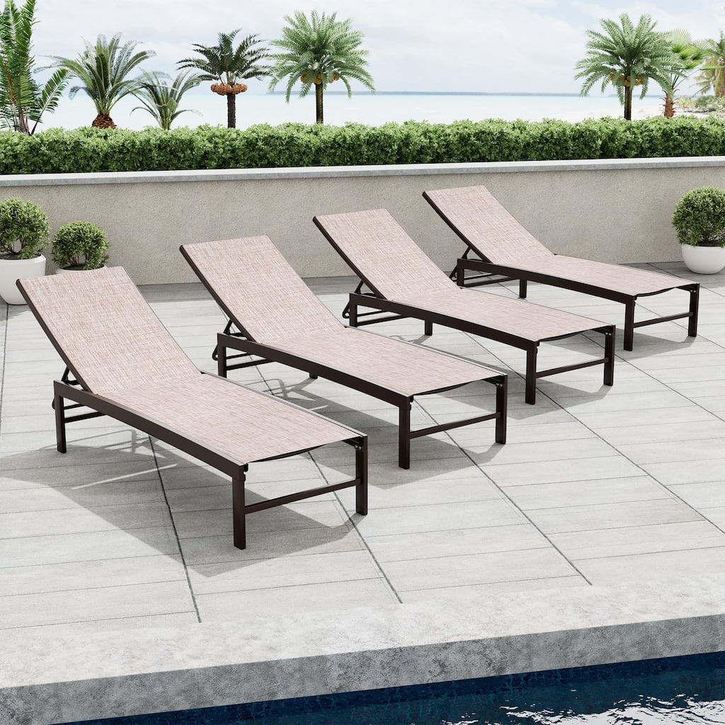 Outdoor Adjustable Aluminum Chaise Lounge Chairs for Patio Pool Terrace - See Picture