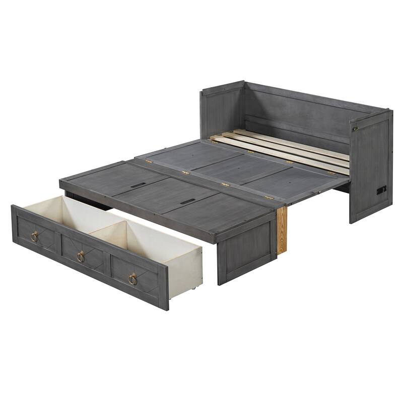 Space-Saving Murphy Bed with USB & Large Drawer