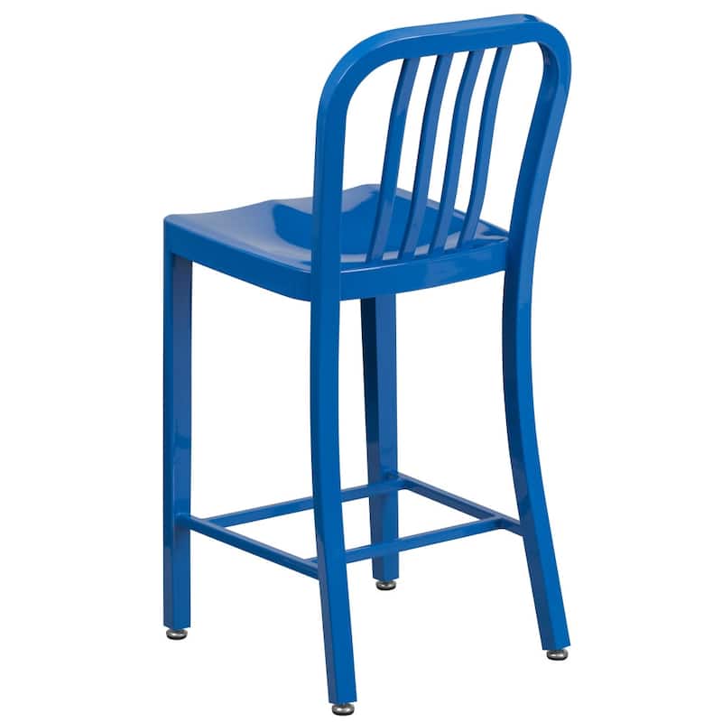 24'' High Metal Indoor-Outdoor Counter Height Stool with Vertical Slat Back