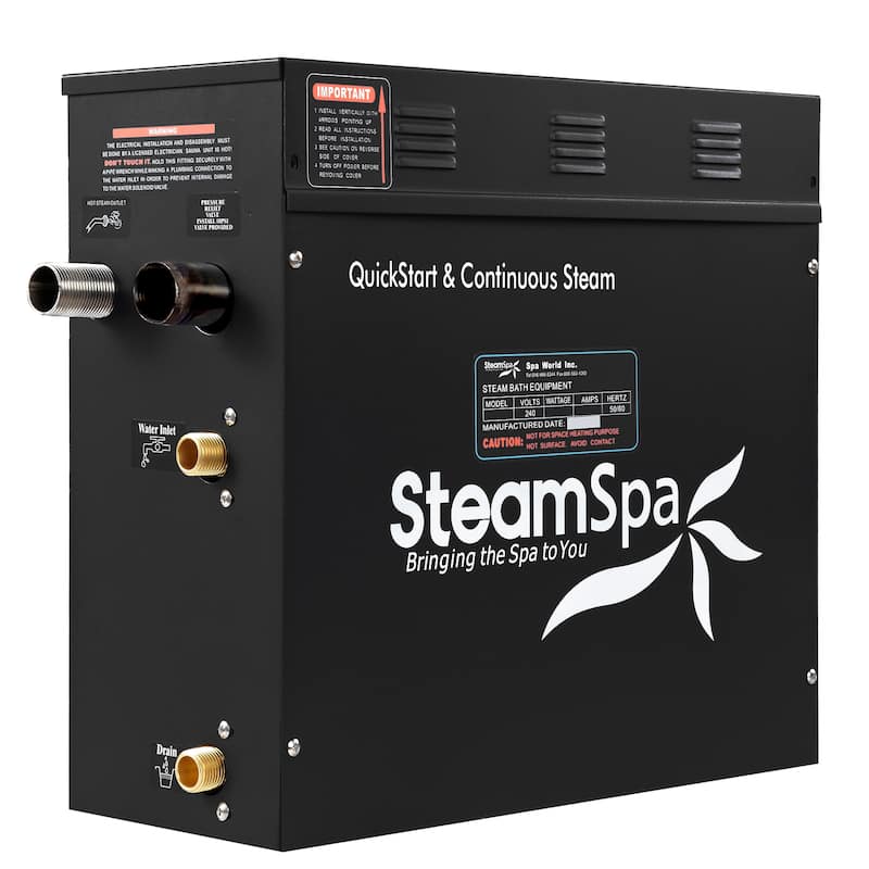 SteamSpa Black Series Bluetooth 9kW QuickStart Steam Bath Generator Package in Brushed Nickel