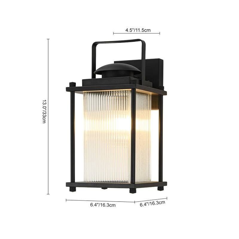 Rectangle Ribbed Glass Cage Outdoor Wall Sconce Porch Light
