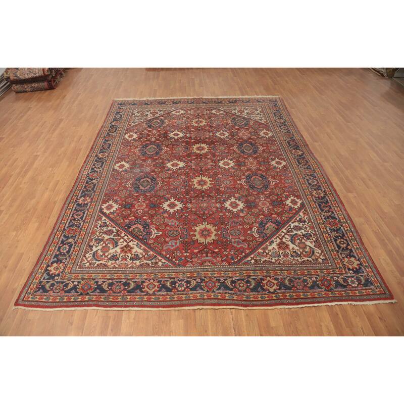 Hand Knotted Oriental 100% Wool Carpet Traditional Floral Red Mahal Area Rug - 12' 0'' X 8' 11''