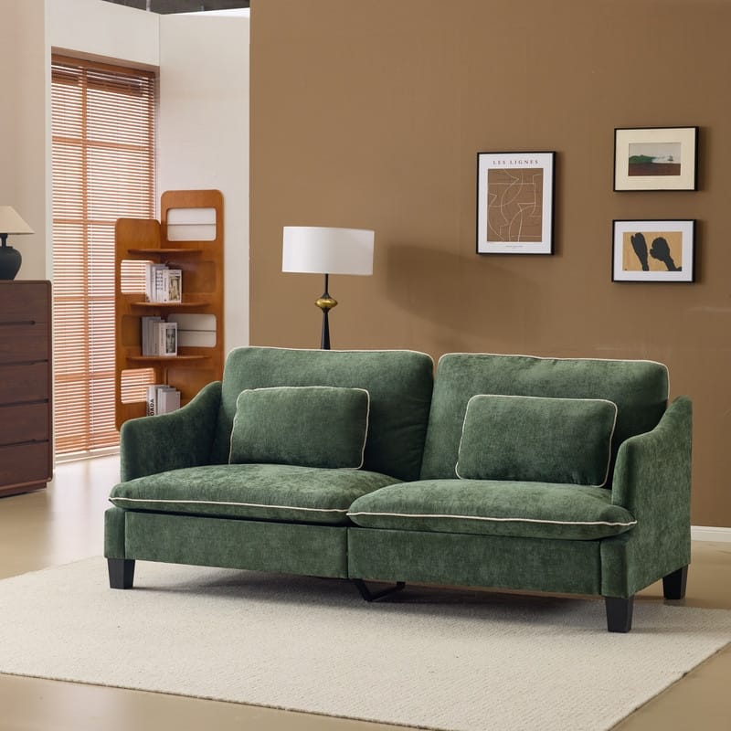 Transitional Loveseat Piped T-Cushions & Linen Blend