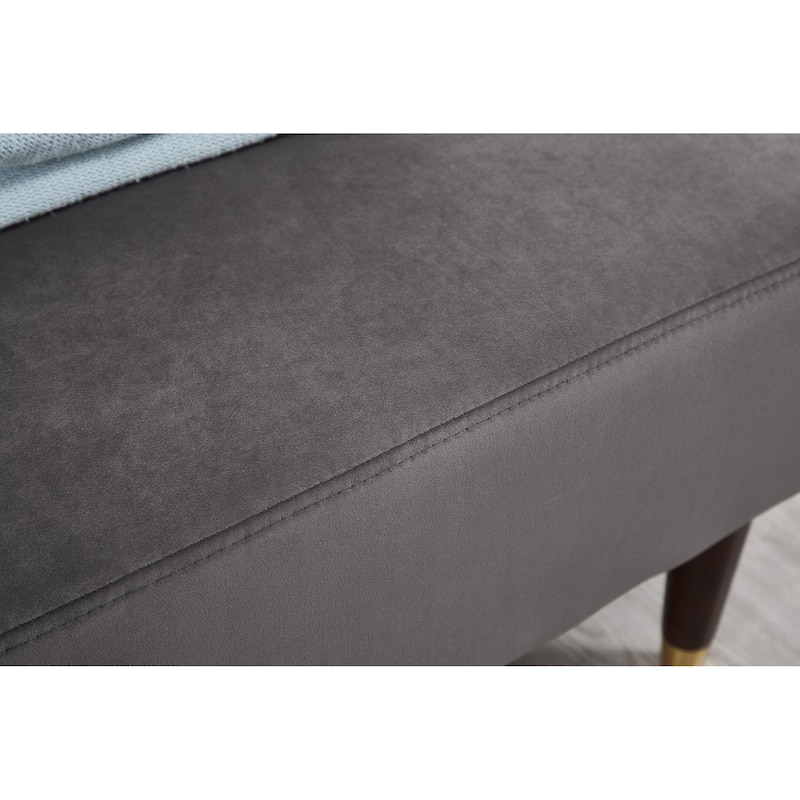 Modern Velvet Chaise Lounge Chair with Solid Wood Legs and Toss Pillow