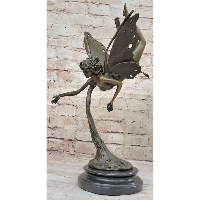 Flying Fairy Winged Angel Bronze Art Deco Statue Sculpture Signed Original 17 Inches X 10 Inches