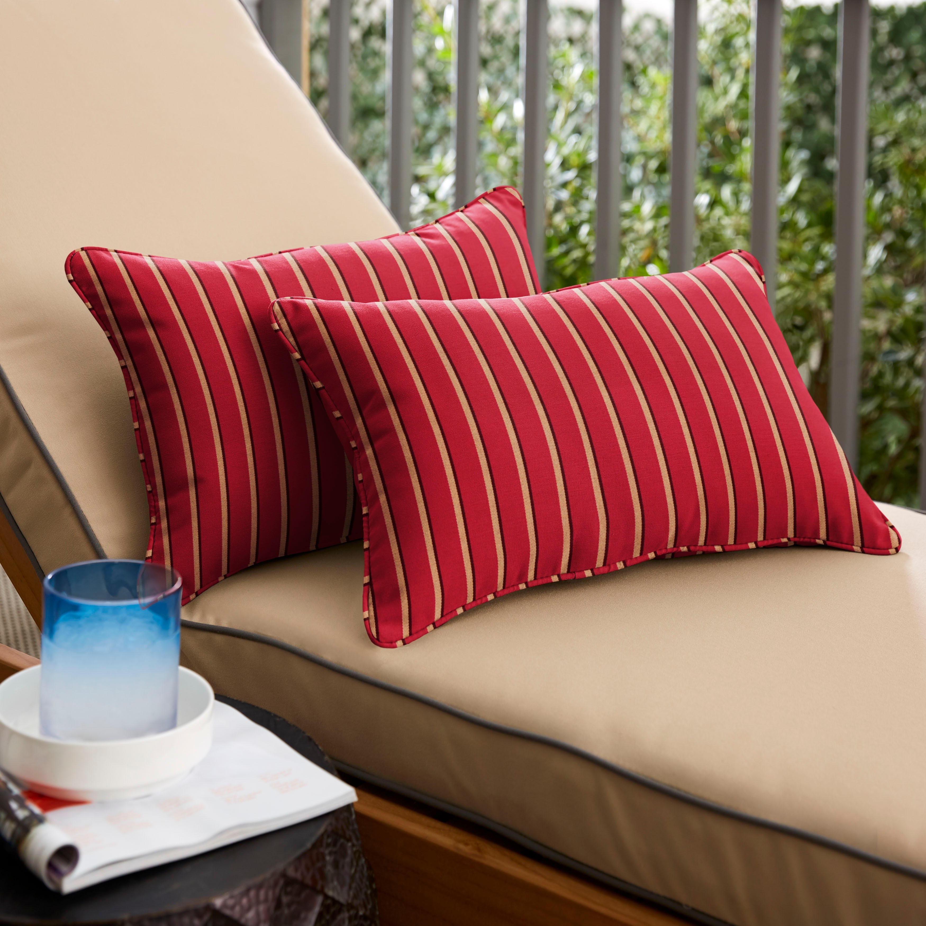 Sorra Home Sunbrella Harwood Crimson Corded Indoor/ Outdoor Pillows (Set of 2)