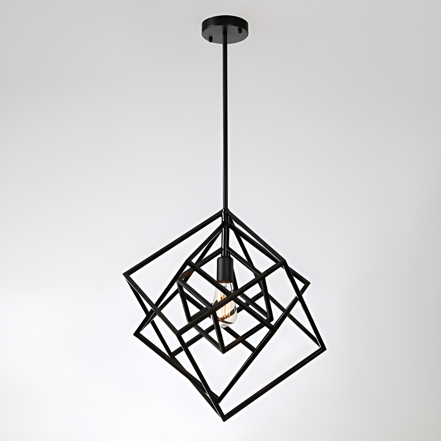 1 Light 20 inch Geometric Black Penda...