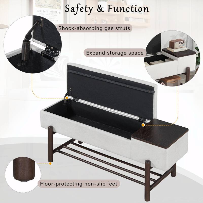 Farmhouse Upholstered Storage Bench with Hidden Compartment