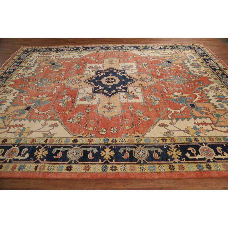 Vegetable Dye Heriz Serapi Oriental Area Rug Handmade Wool Carpet - 9'2" x 11'11"