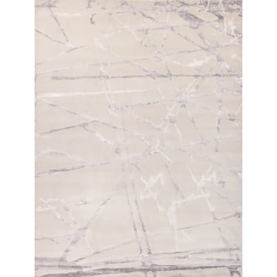 EXQUISITE RUGS Space Age Hand-knotted Wool/Bamboo Silk Silver/Ivory Area Rug.