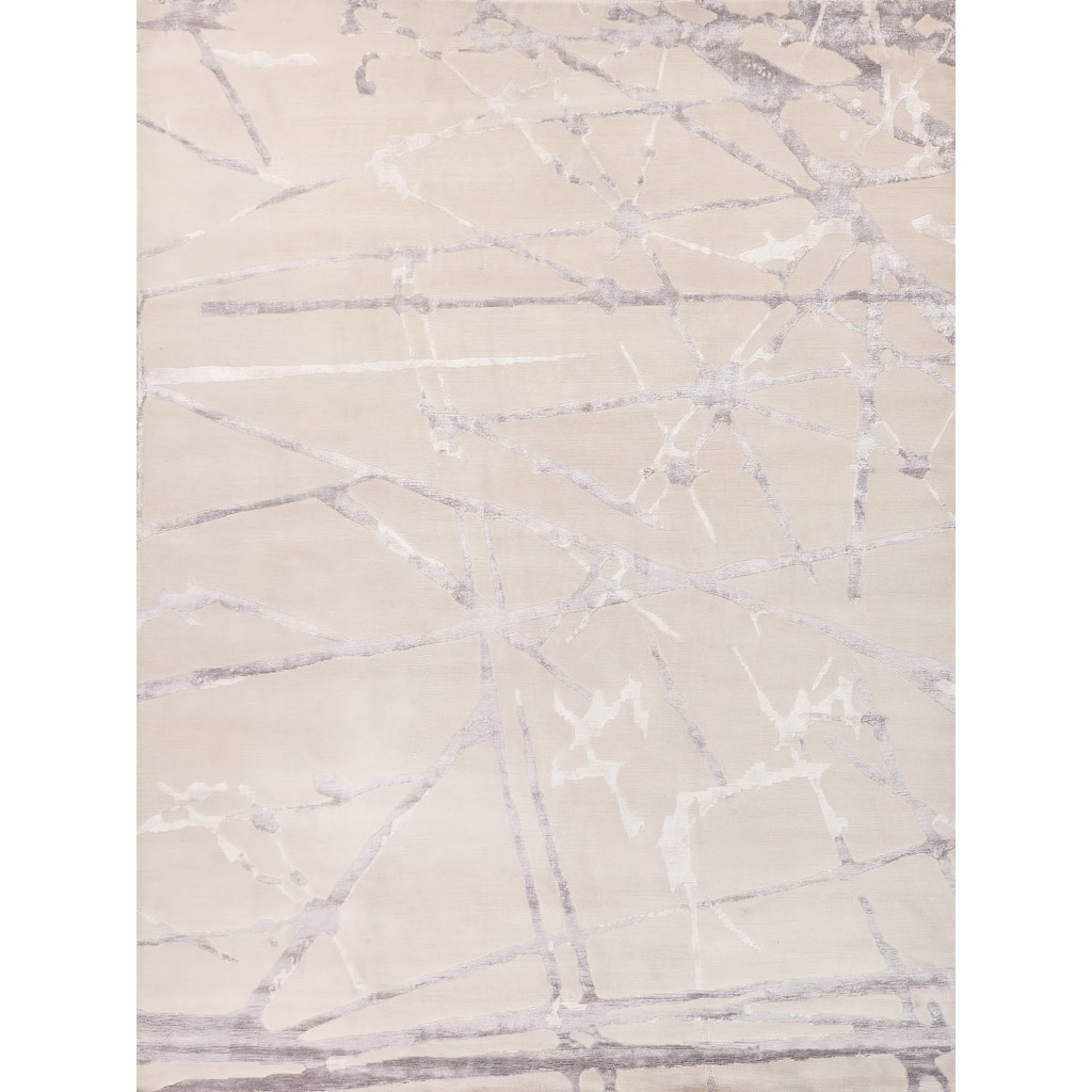 EXQUISITE RUGS Space Age Hand-knotted Wool/Bamboo Silk Silver/Ivory Area Rug.