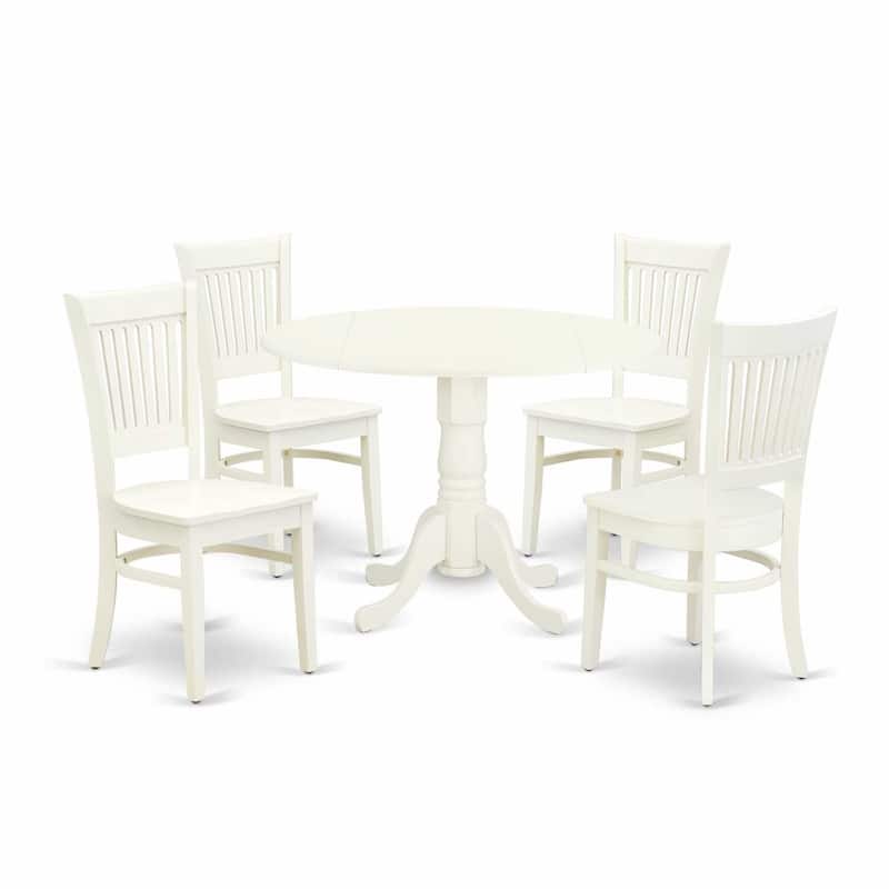 5Pc Dinette Set - Round Dining Table & 4 Chairs - Linen White Finish - Modern Kitchen Table Set