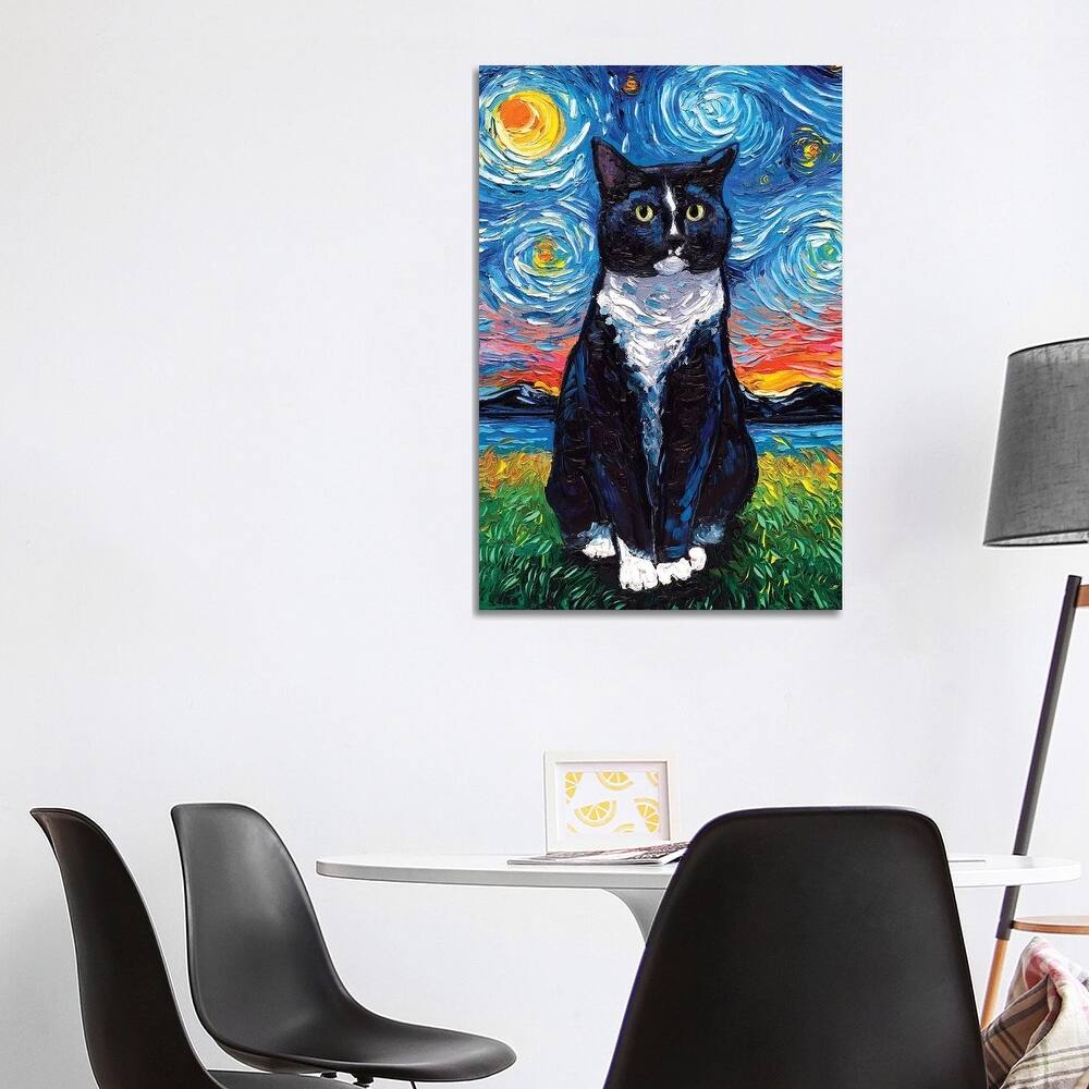 iCanvas "Tuxedo Cat Night" by Aja Trier Canvas Print