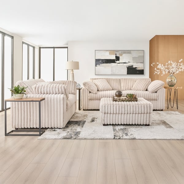 Roundhill Furniture Belvoir 3-Piece Living Room Set, Sofa Loveseat and Ottoman