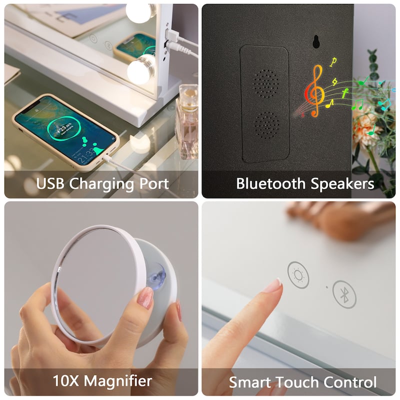 Vanity Mirror with Lights and Bluetooth Speaker