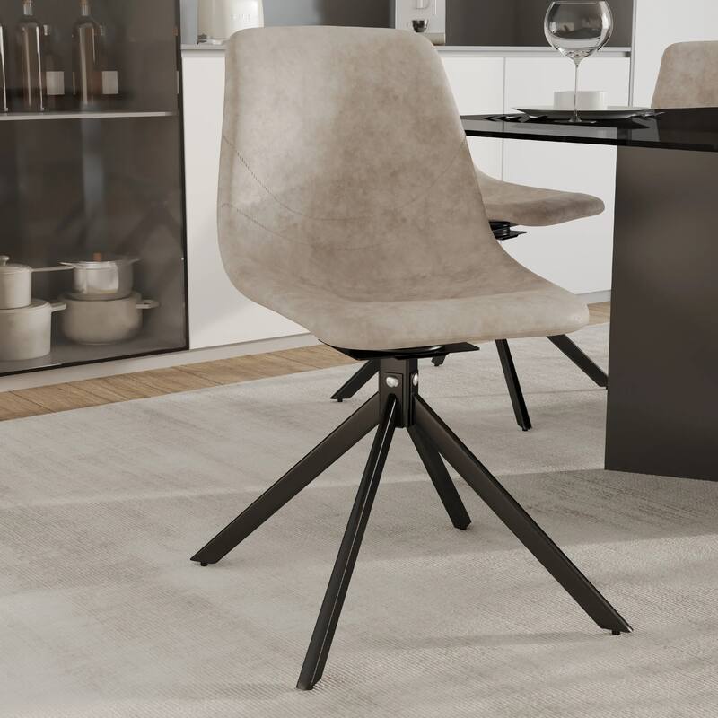 Markley Leather Dining Chair 360 Degree Swivel with Iron legs Modern Accent Side Chair Set of 2
