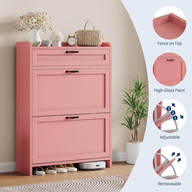 Freestanding Shoe Storage Cabinet Organizer with 2 Flip Drawers for Entryway Hallway Living Room