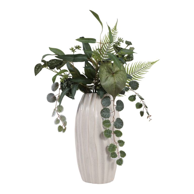 Contemporary Ceramic Sculpted Tall Vase Inspired Design - Ivory