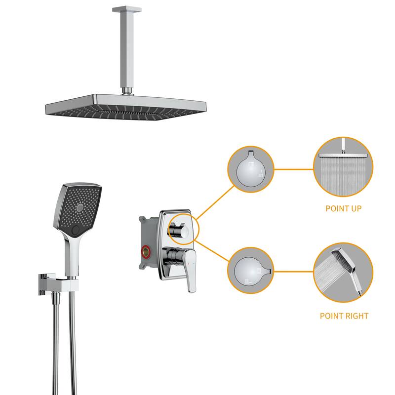 GIVINGTREE Single Handle 3 Spray 14 In.rectangular Ceiling Mounted Shower Faucet With Valve