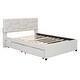 preview thumbnail 4 of 30, Linen Fabric Platform Bed with Brick Pattern Headboard, with Twin Trundle and 2 Drawers, Full Size