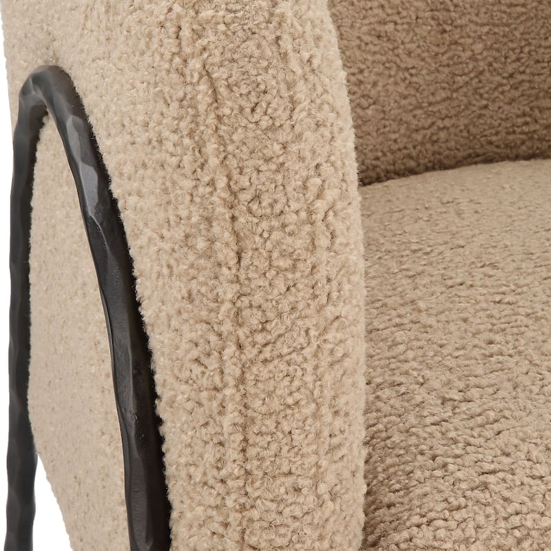 Barrel Back Accent Armchair - 28.5" - Tan Brown and Bronze