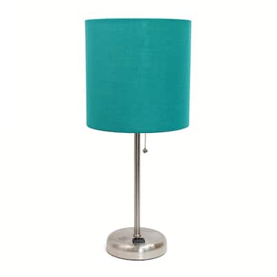 Stick Base Bedside Table Desk Lamp with Drum Shade - 19.5" - Teal