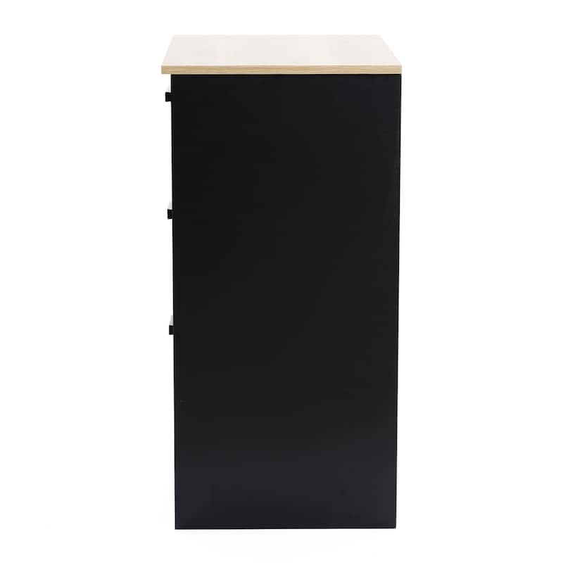 Black and Brown Wood 3-Drawer Rattan Chest