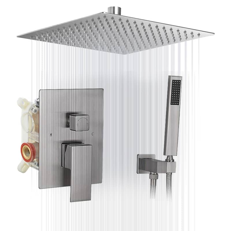 WIZ Single Handle Top Mount Shower Head with Hand Shower Faucet - Brushed Nickel