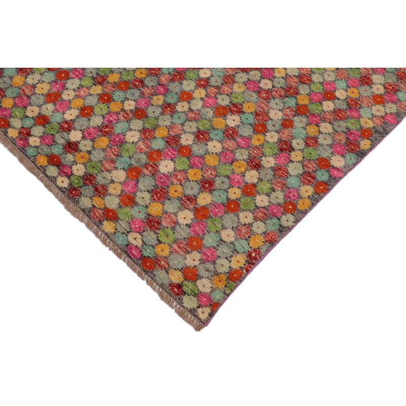 Shabby Chic Balochi Barr Gray/Red Hand Knotted Wool Rug - 3'0'' x 4'11''