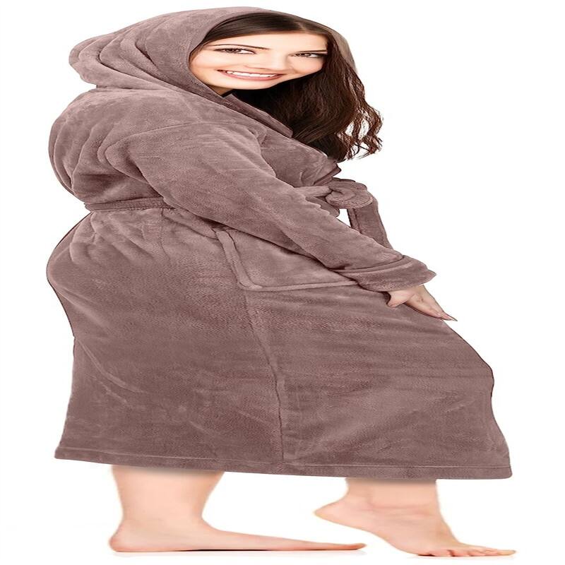 Women's Fleece Hooded Bathrobe Plush