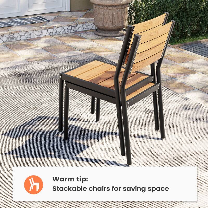 7PC Pellebant Outdoor Patio Aluminum Expandable Dining Table WPC Top with Stackable Chairs