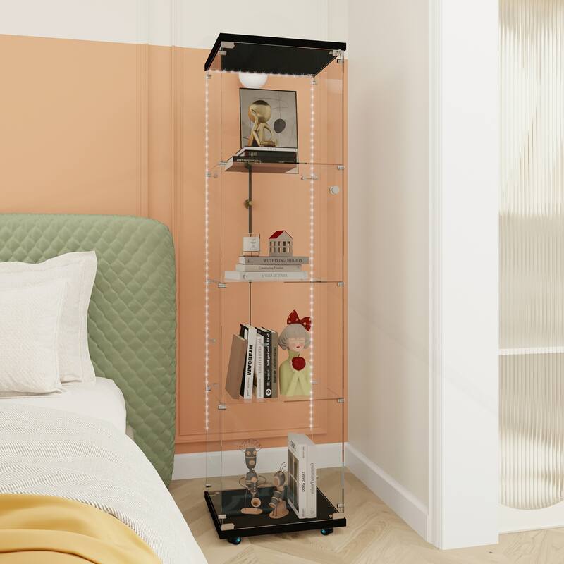 Versatile Tempered Glass Cabinet with Lock and Mobility for Various Spaces