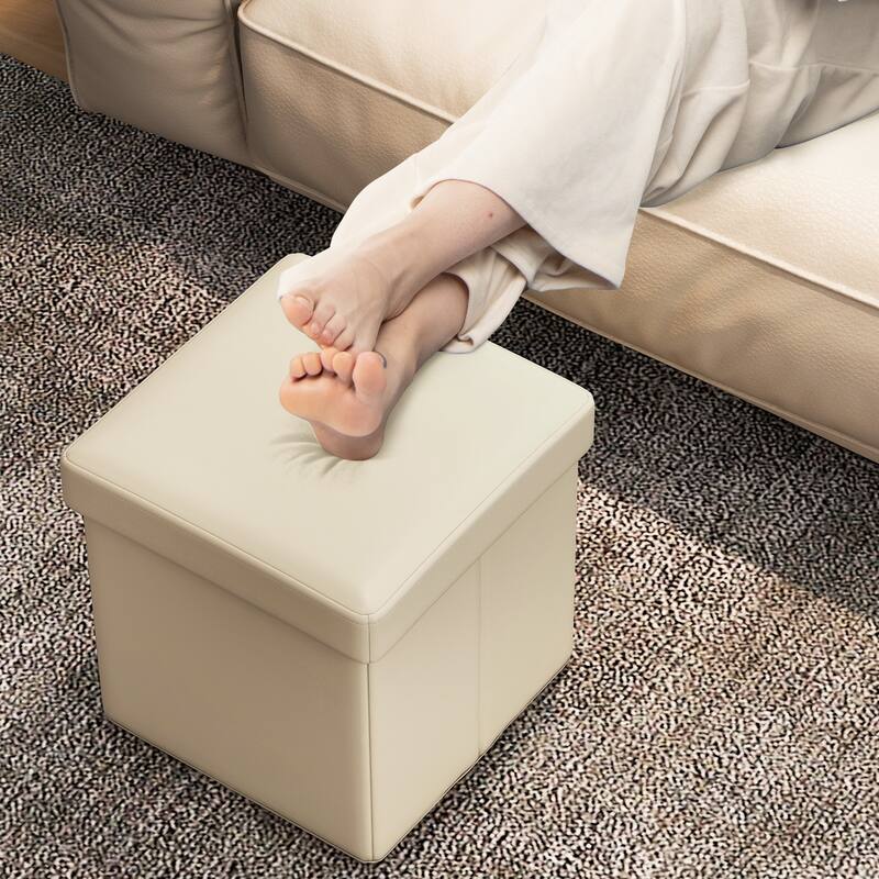 Upholstered Square Footstool with PVC Leather Surface for Bedroom