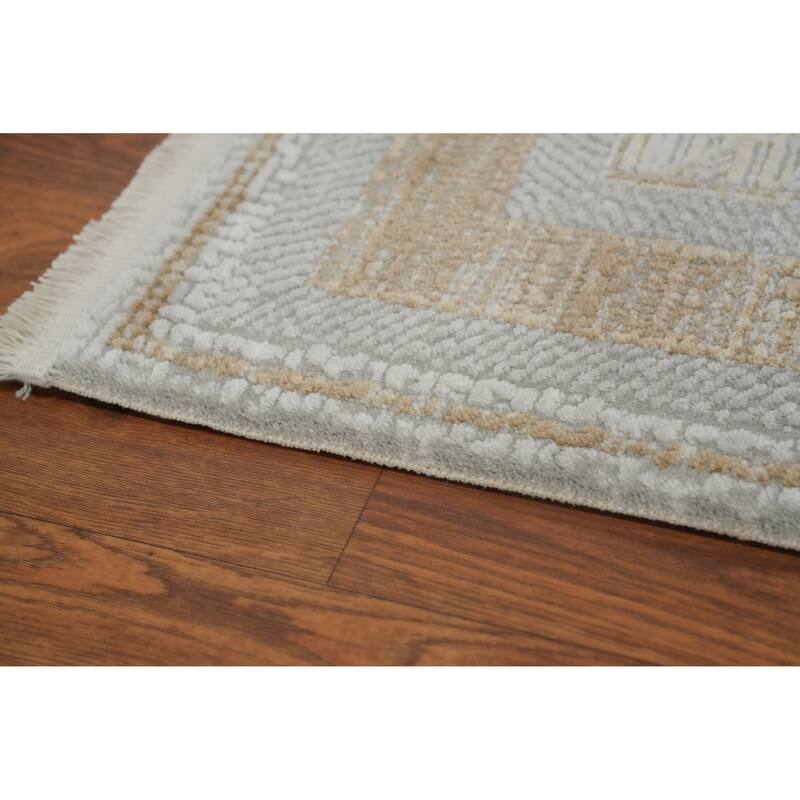 Machine Made Oriental Polyester Carpet Traditional Medallion Greys & Charcoal Tabriz Area Rug - 7' 5'' X 5' 2''
