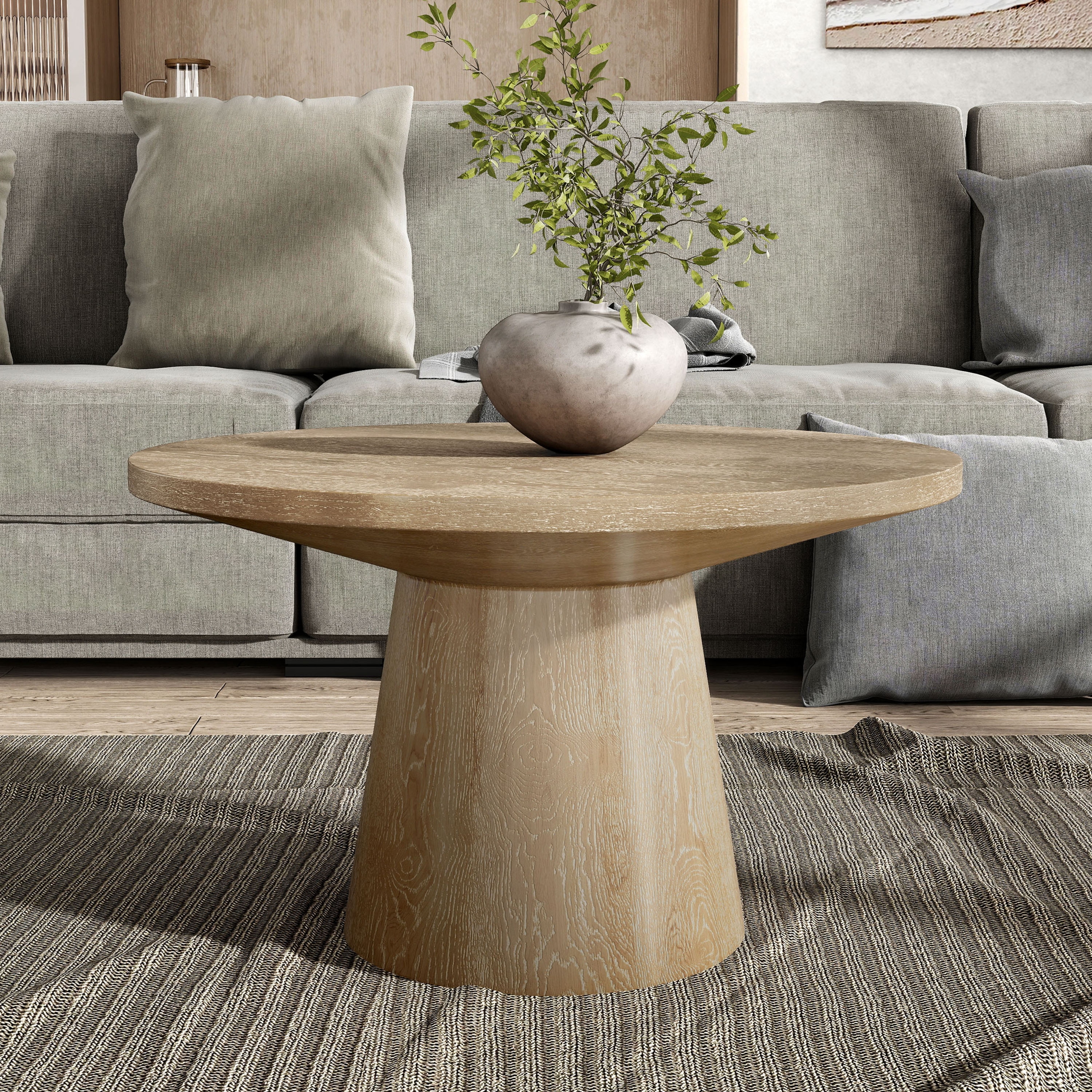 Furniture of America Vitten Modern Round Solid Wood Pedestal Coffee Table