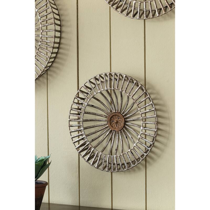 Set of 3, Modern Jennings Discs Wall Decor with Shield Design and Floral Pattern, for Fireplace Mantel Above Desk