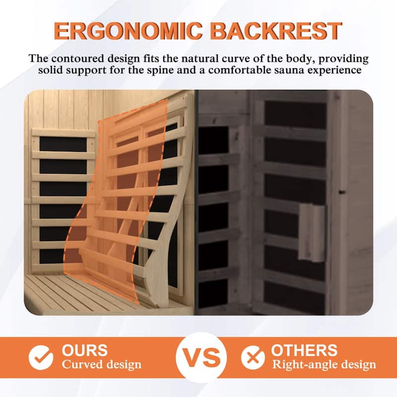 VEIKOUS 2-Person Hemlock Wood Infrared Sauna, 5 Carbon Panel 360° Heating Home Spa with Bluetooth, Oxygen Bar & Color Therapy