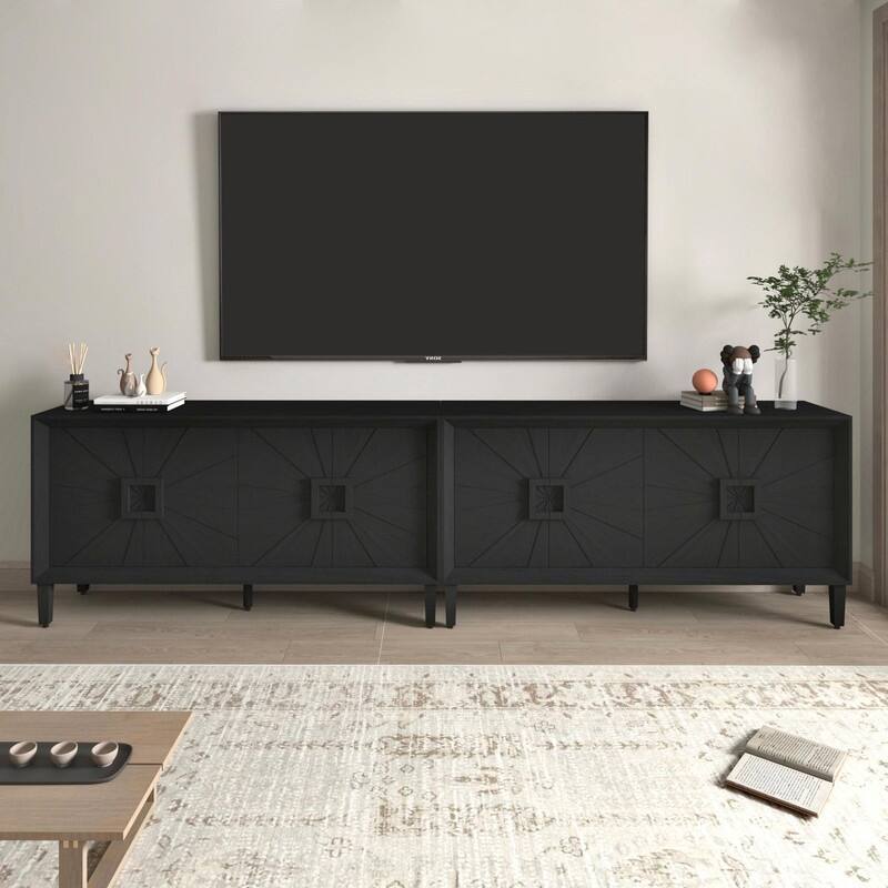 Rustic Farmhouse 59.8" Credenza, Durable Antique Wood Storage Unit for Living Room or Kitchen Use