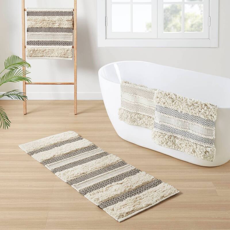INK+IVY Asher Woven Texture Stripe Bath Rug