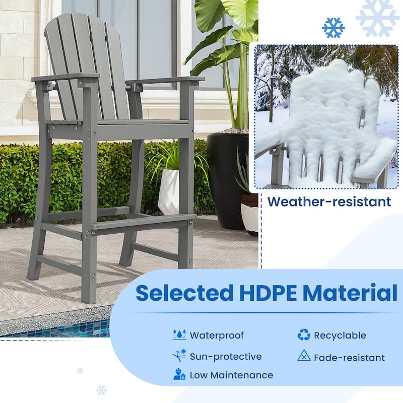 Gymax Set of 2 Patio HDPE Bar Height Stool All Weather Chair Armrest