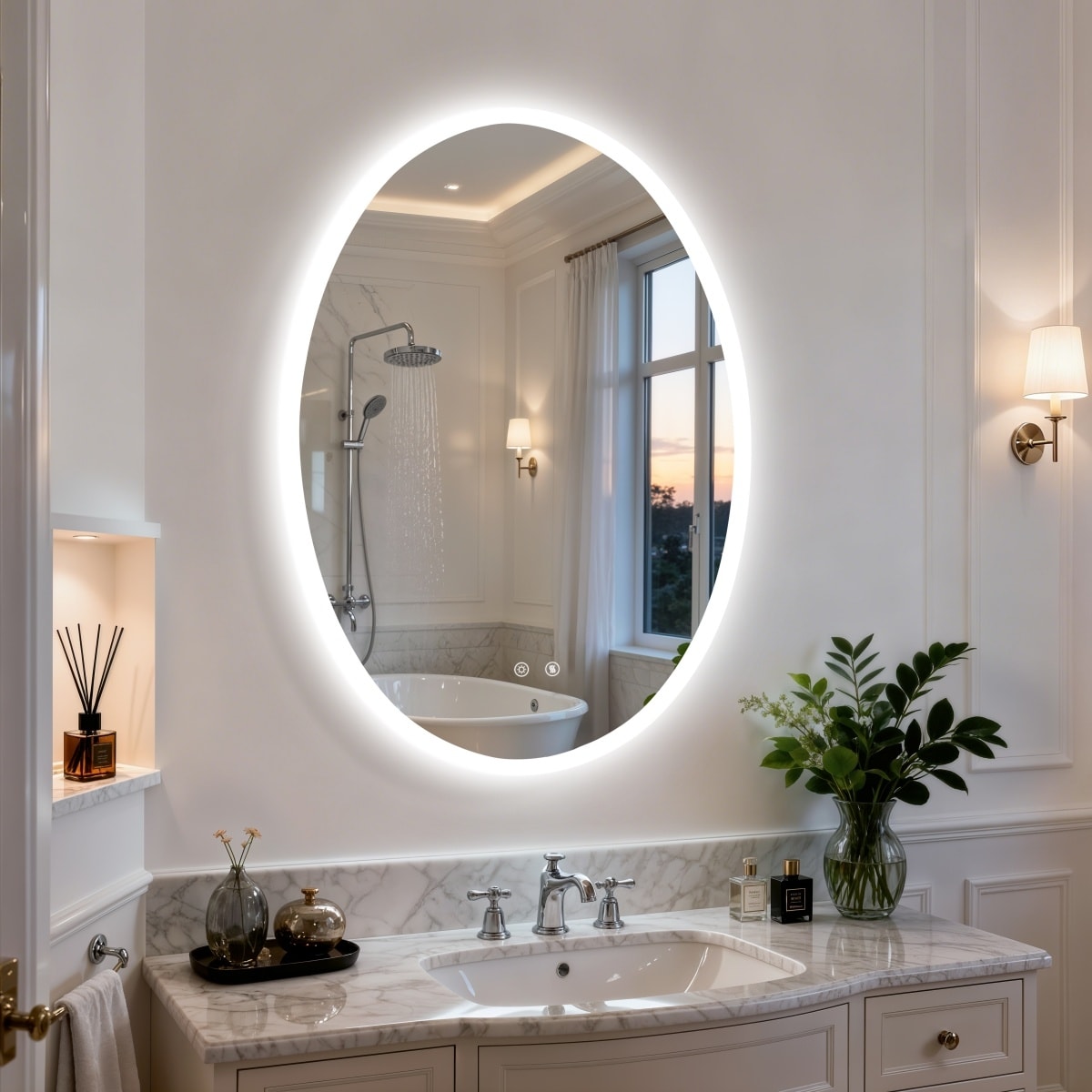 LUVODI Oval LED Bathroom Mirror with Anti-Fog & Dimmable Lights